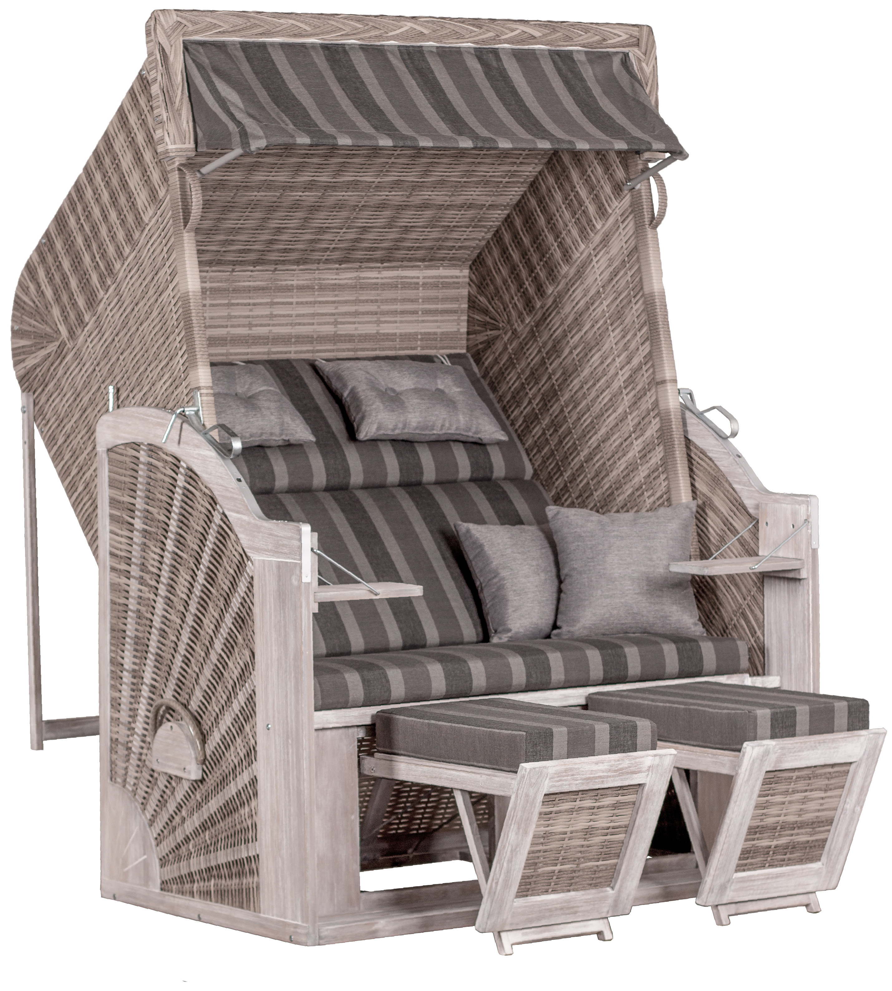 Strandkorb aus Teakholz 2,5 Sitzer – deVries PURE® – Classic XL SUN grau/weiß