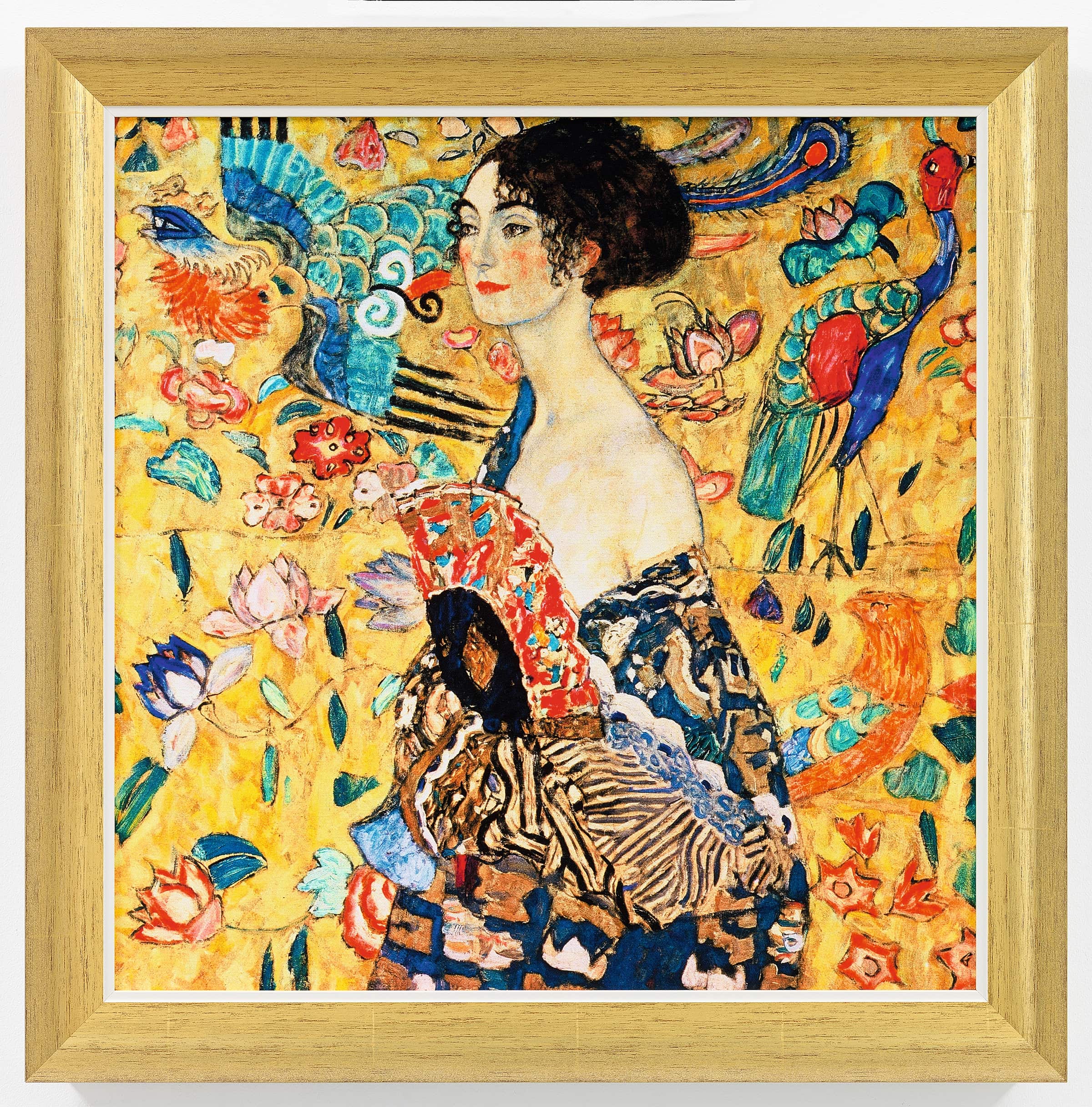 Gemälde "Dame mit Fächer", 1917-18, goldfarben gerahmt - Gustav Klimt