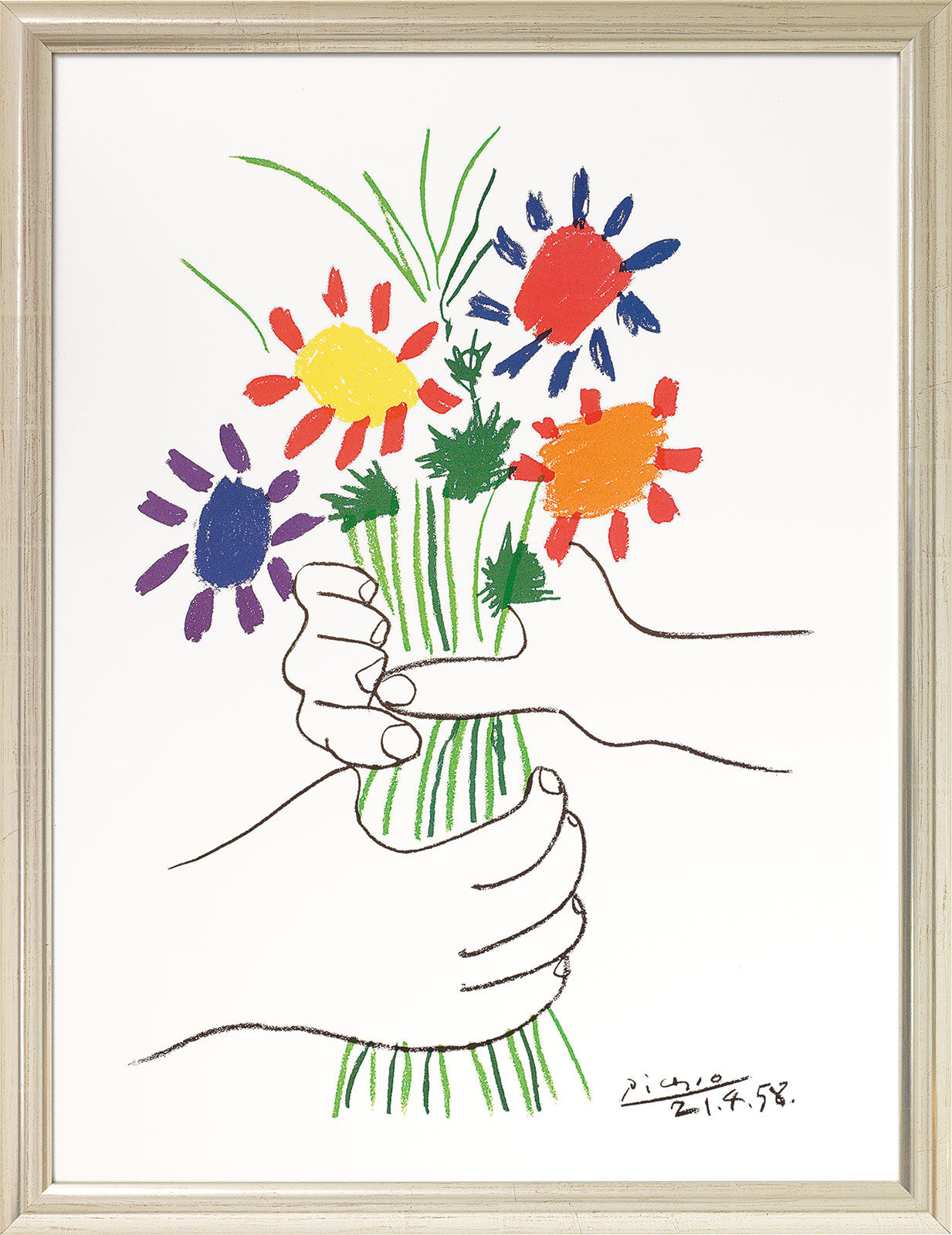 Gemälde "Hände mit Blumenstrauß" (1958), gerahmt - Pablo Picasso
