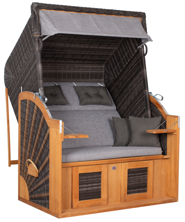 Strandkorb aus Teakholz 2,5 Sitzer – deVries PURE® – Cliff XL SUN dunkel grau 