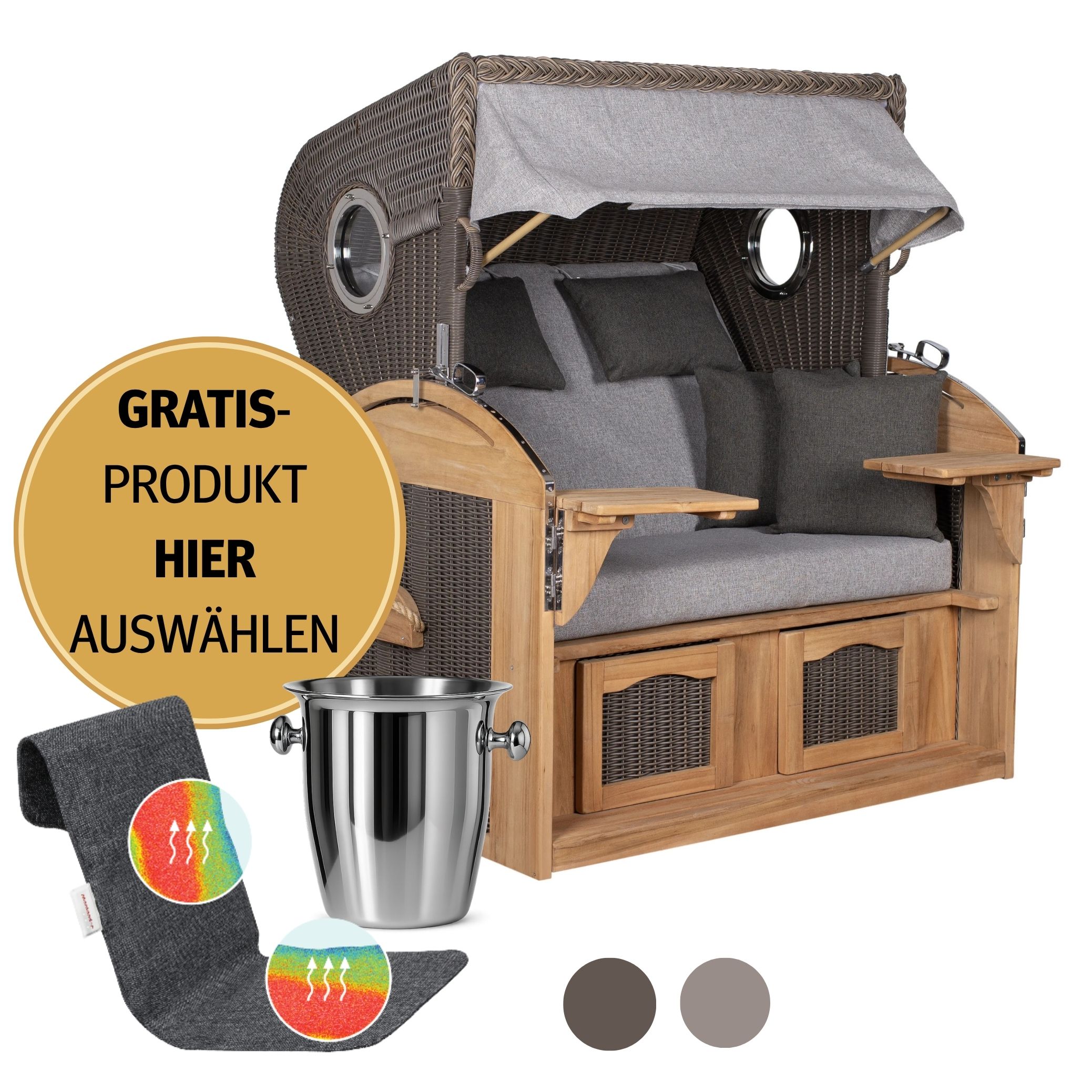 Strandkorb 2,5-Sitzer Komplettset | Teakholz – Nordsee