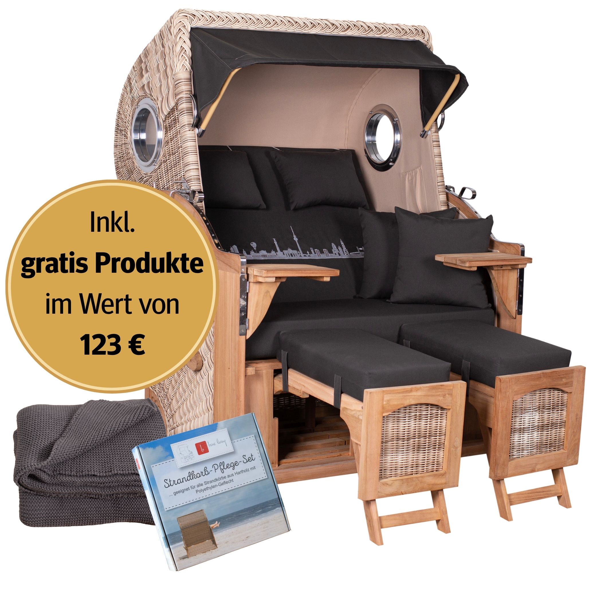 Strandkorb 2-Sitzer Komplettset | Teakholz – Skyline Berlin