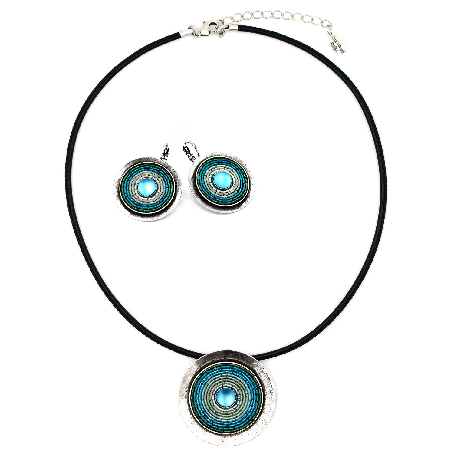 Schmuckset (Kette & Ohringe) "India Antik Iris" - blau