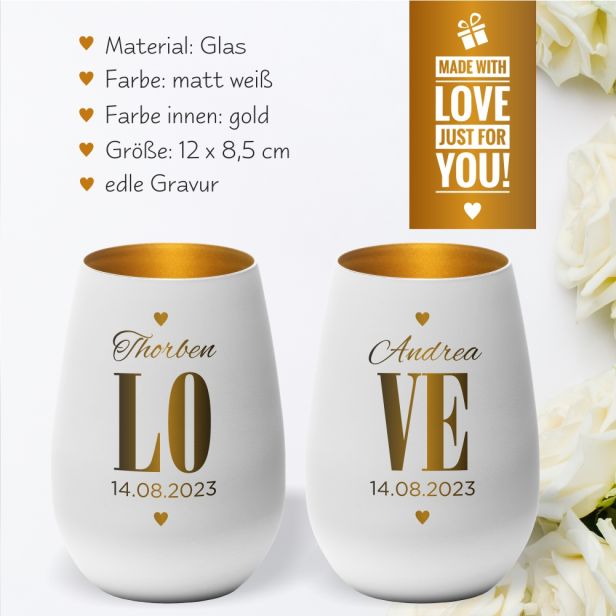 Windlicht-Set Hochzeit Love - personalisiert