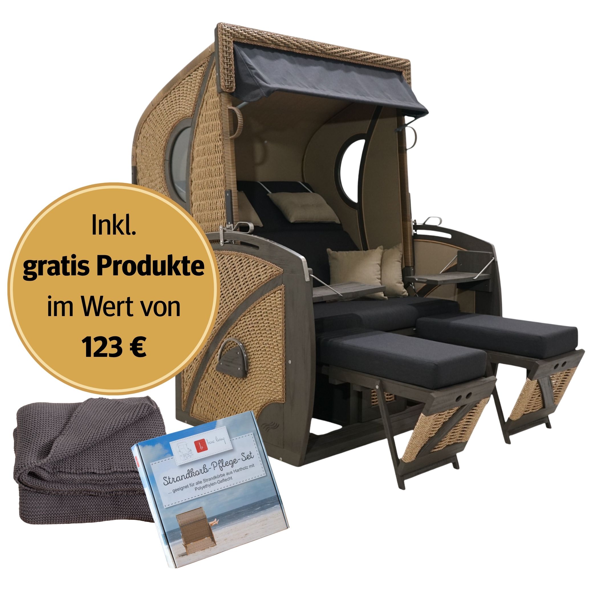 Strandkorb 2-Sitzer Komplettset | Pinienholz – Sternenlicht limitierte Sonderedition
