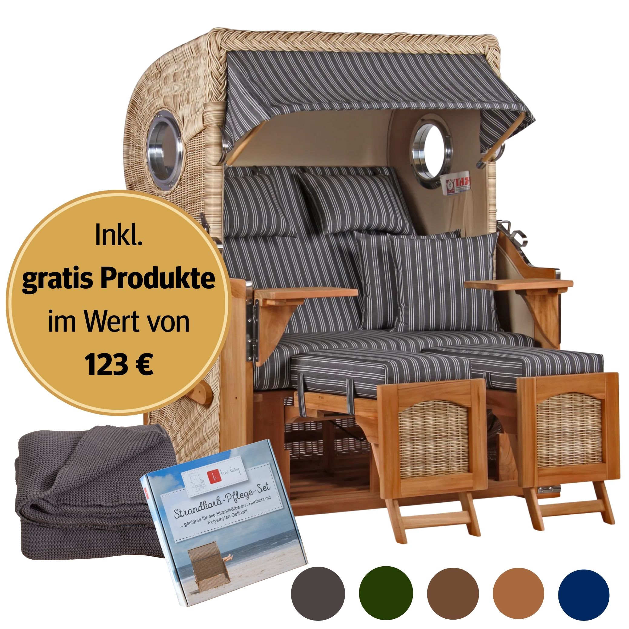 Strandkorb 2-Sitzer Komplettset | Teakholz – Düne