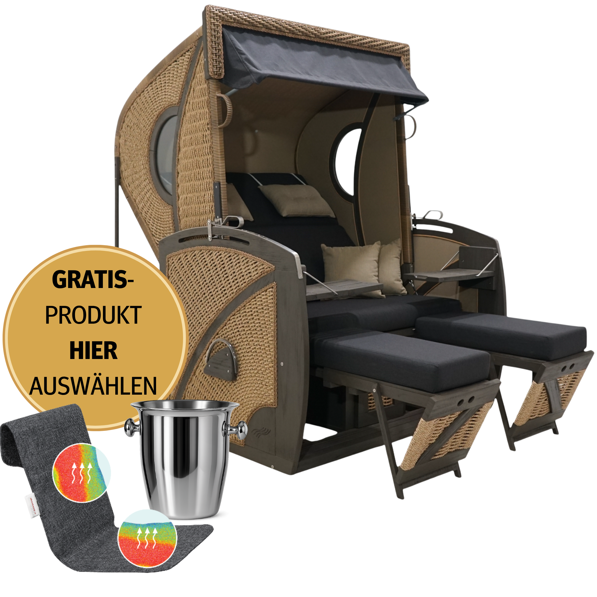 Strandkorb 2-Sitzer Komplettset | Pinienholz – Sternenlicht limitierte Sonderedition