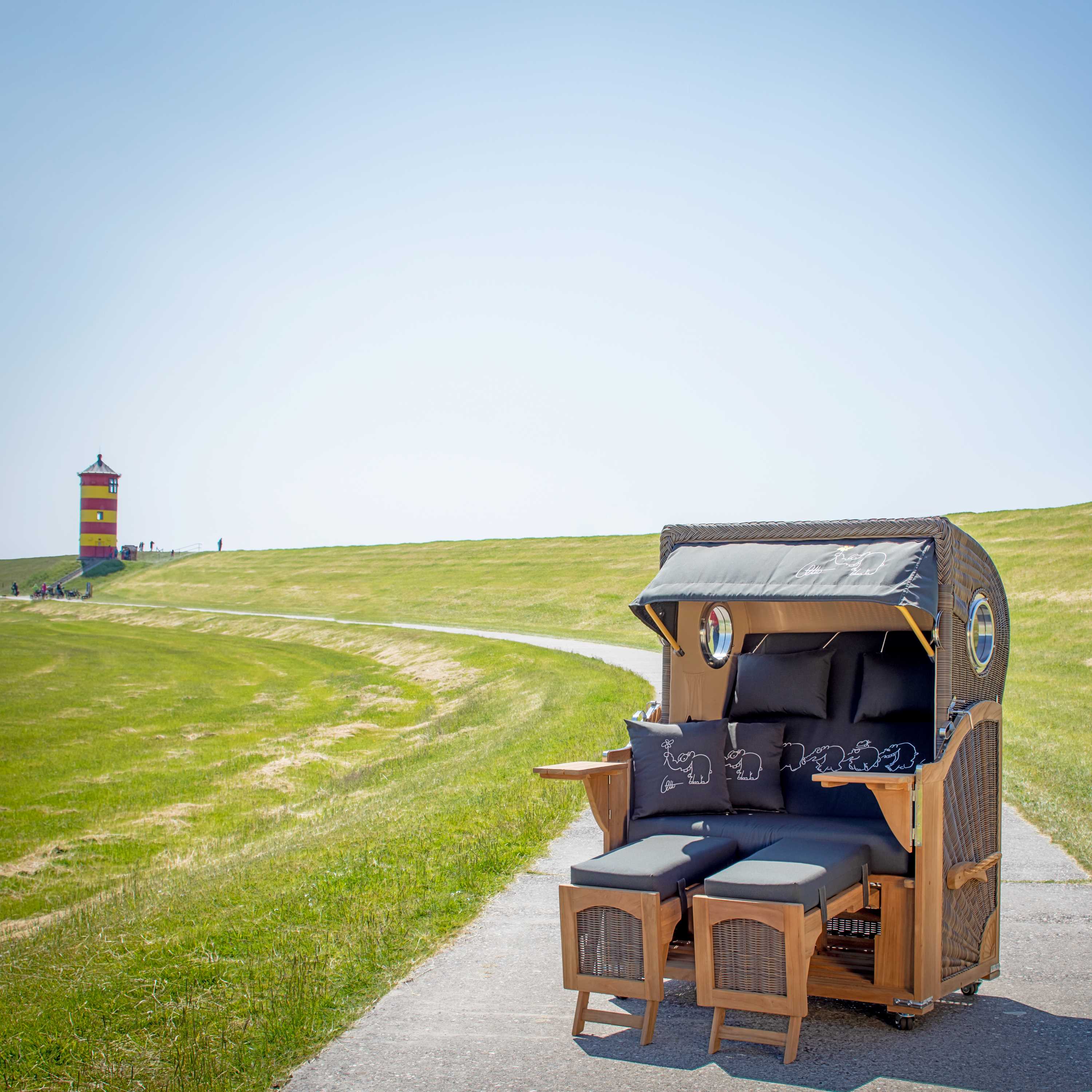 Strandkorb Düne "Ottifant" aus Teakholz – 2-Sitzer Komplettset