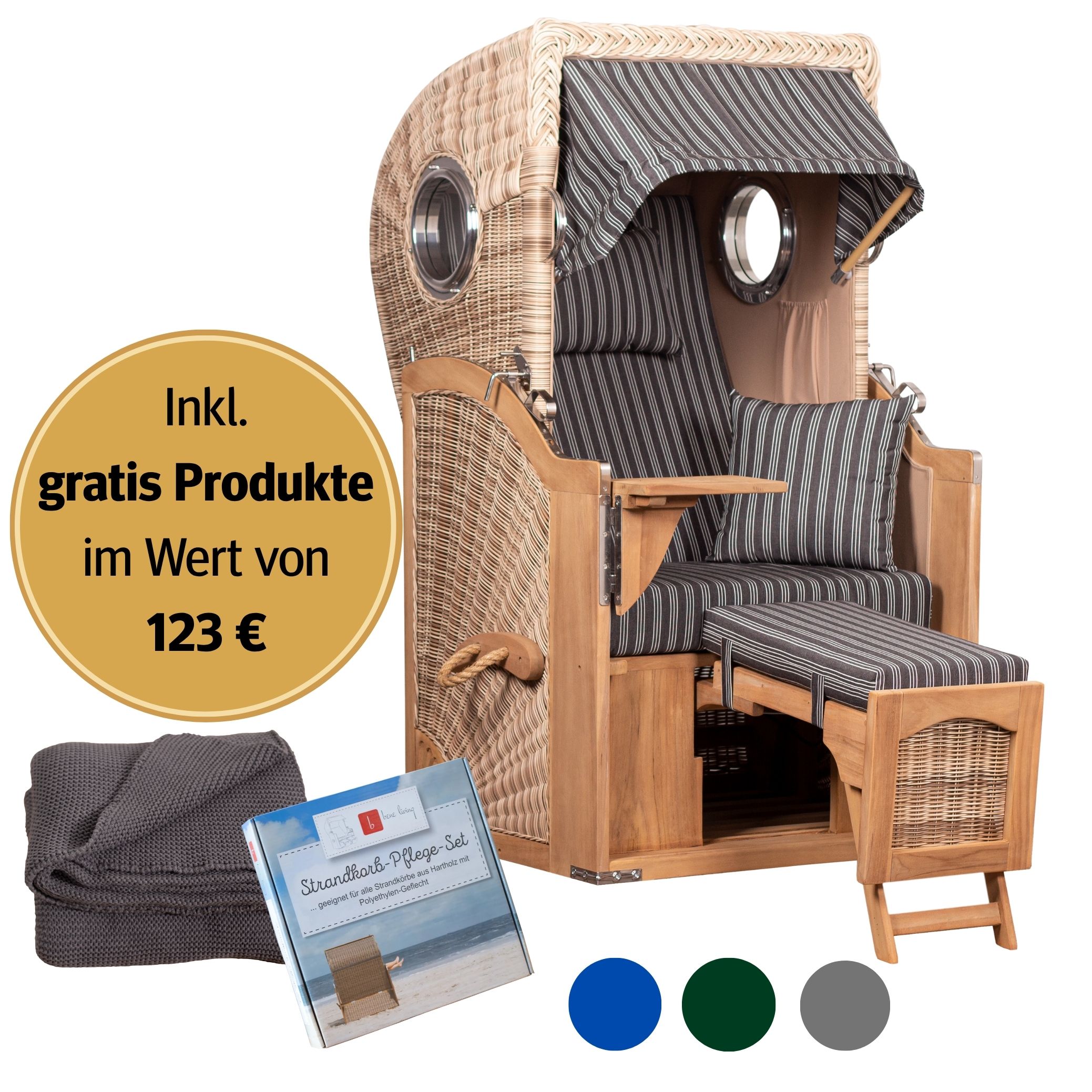 Strandkorb 1-Sitzer Komplettset | Teakholz – Düne