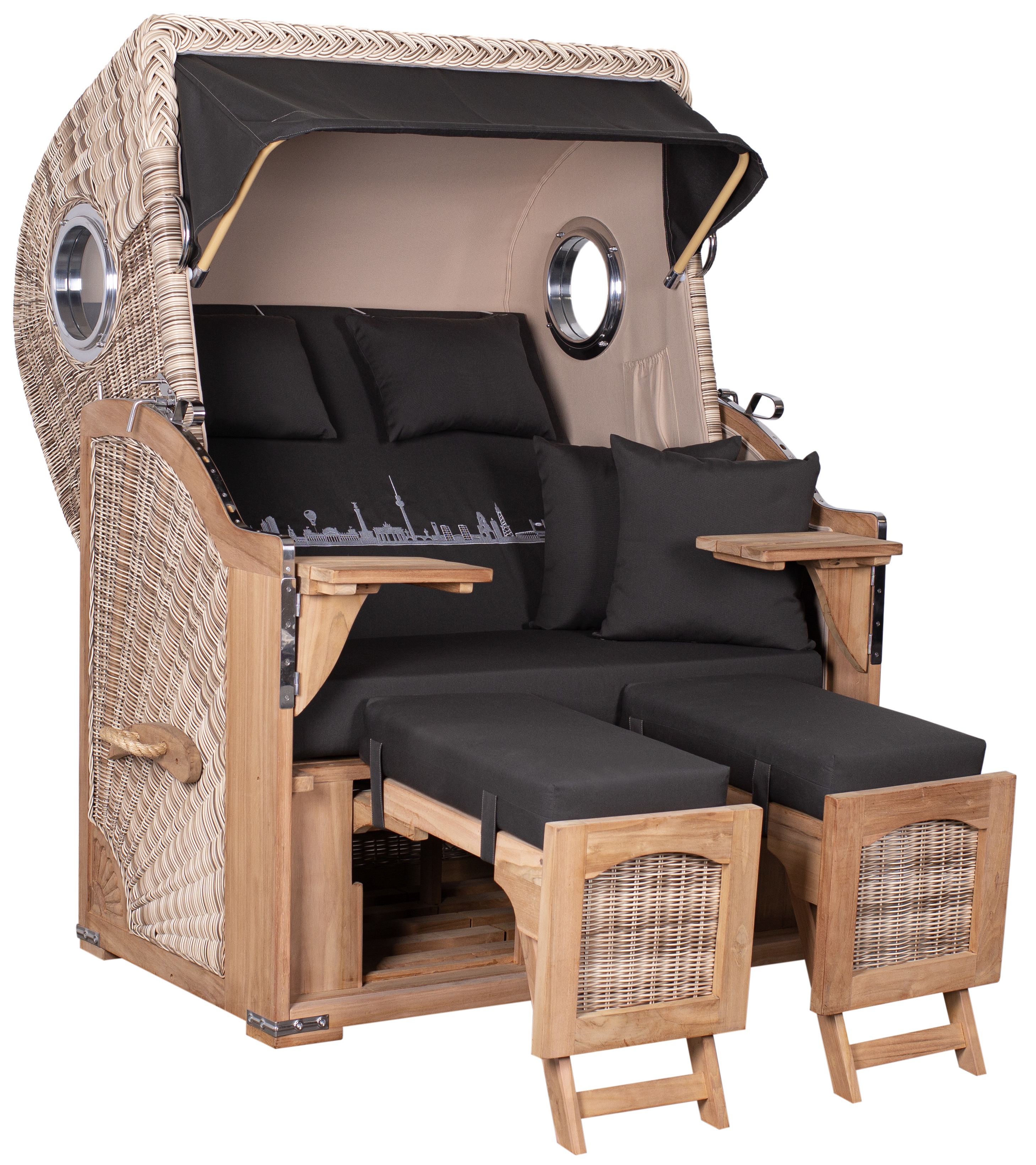 Strandkorb aus Teakholz 2-Sitzer Komplettset – Skyline Berlin